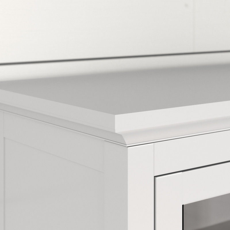 Armoire de salle de bain autoportante à deux portes avec verre trempé et tablettes réglables, Blanc