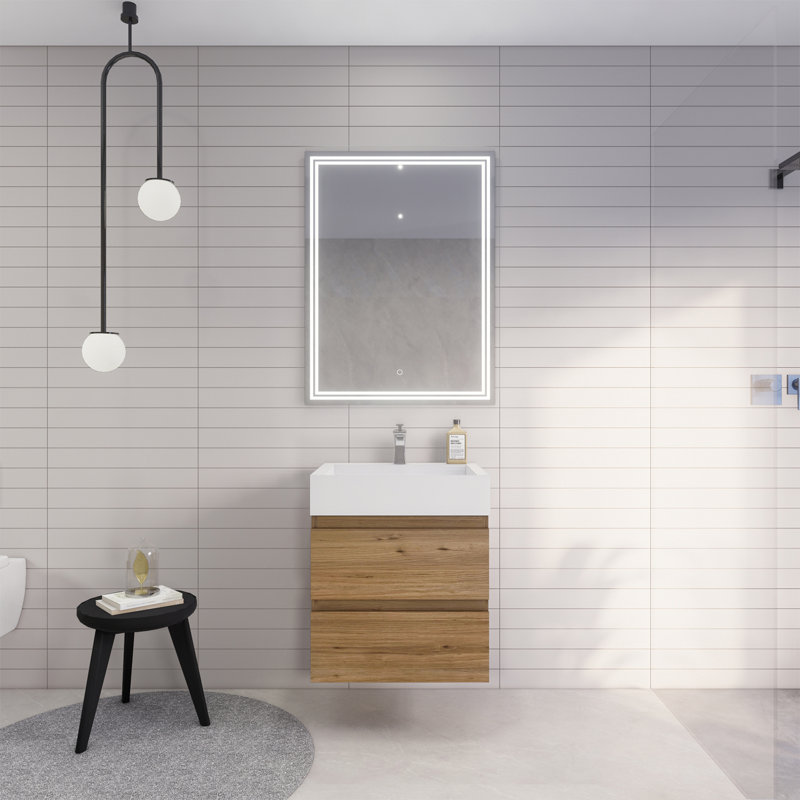 Babajide Bathroom Vanity with Acrylic Top, Natural Oak