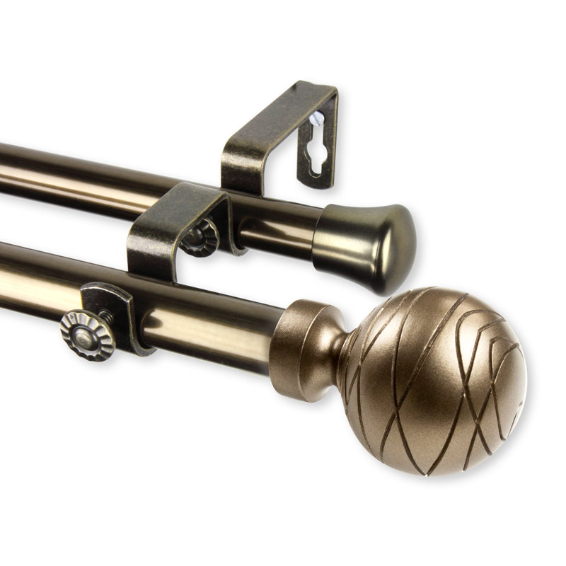 Tringle à rideaux double réglable Katharina, Laiton antique, l 120 po à 170 po