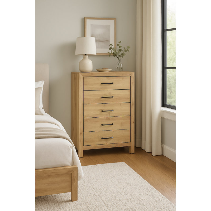 Commode 5 tiroirs Thales, Bois naturel