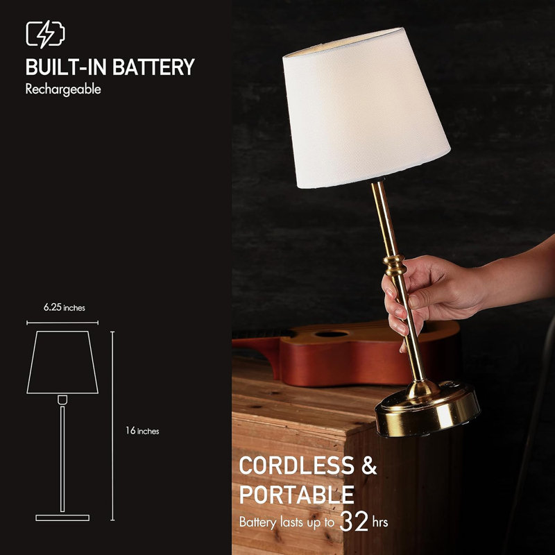 Demetrish Cordless LED Table Lamp with Dimmer, Built-in Rechargeable Battery, 3-Level Brightness, Patio Table Lamp, Bedside Night Lamp, Ambient Light for Restaurant
