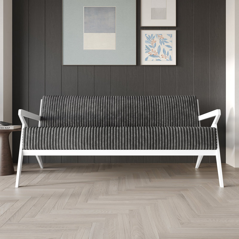 Velvet Upholstered Accent Sofa, Gray, White