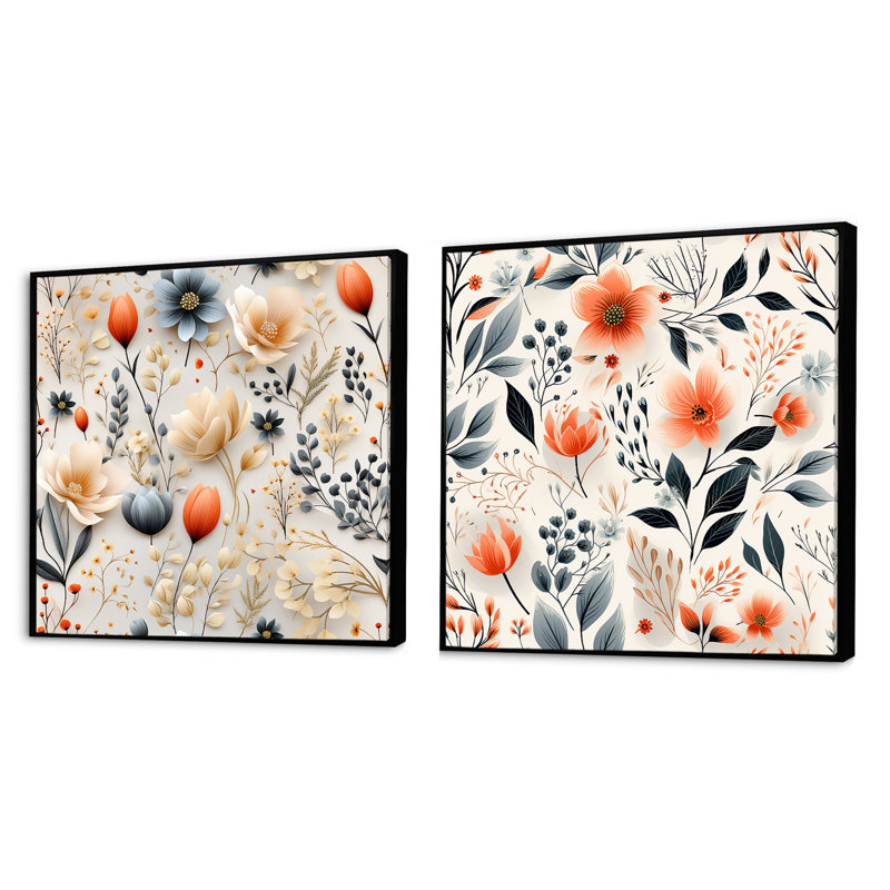 Sudbury - Ensemble de 2 collages carrés floral et botanique, Cadre flottant noir, H 16 po x l 33 po