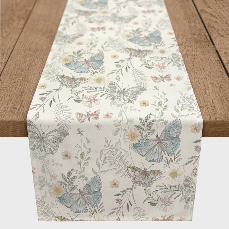 Rectangular Floral Table Runner, Cream, 90" x 16"