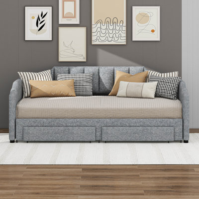 Twin XL Daybed With Storage Drawers & Trundle, Upholstered Extendable Daybed With LED Lights