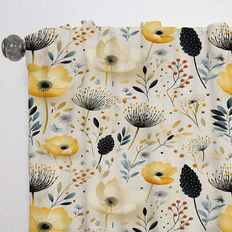 Neutrals Beige Flowers Boho Pattern I - Bohemian Curtain - Velvet Room Darkening - 1 Panel, 52" W x 108" L