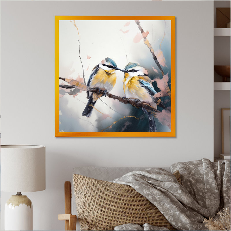 Décoration murale florale deux oiseaux bleus sur un arbre à fleurs V, H 16 po x l 16 po x P 1 po