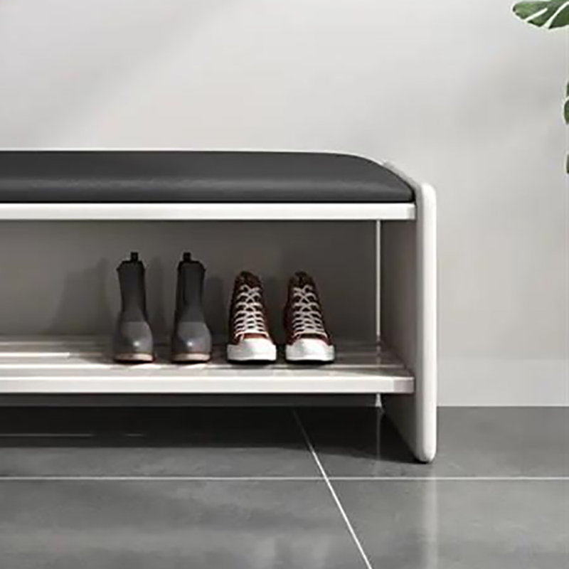35.4in Shoe Change Stool Shoe Storage Bench, Black/White