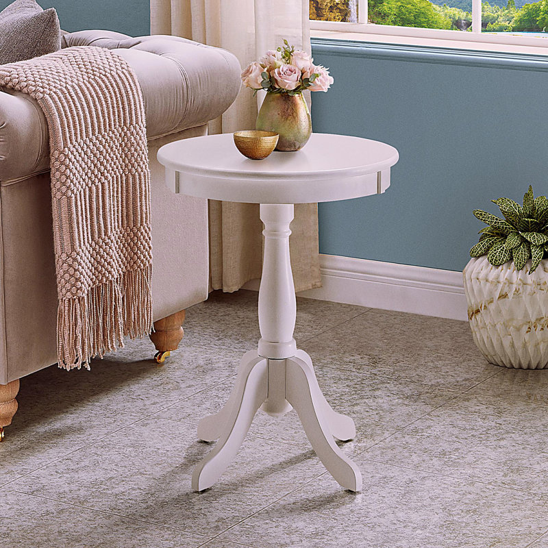 Table d'appoint blanche avec base en bois filé, Blanc