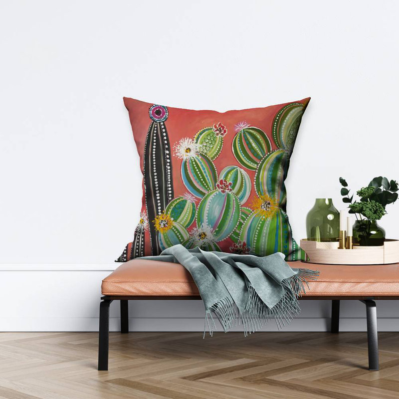 Rainbow Cactus - Coral Illustrative Poly Twill Throw | Home Decor