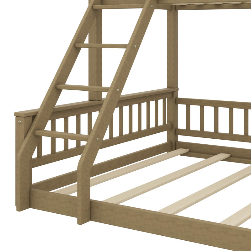 Lit superposé simple au-dessus de grand lit moderne avec échelle intégrée et garde-corps fiables, Noyer