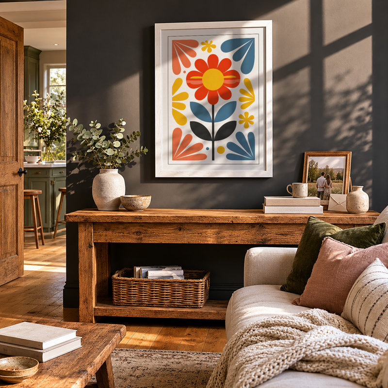Sunburst Symmetry Botanical - Framed Print, A4 - 29.7 x 21.0 cm, White