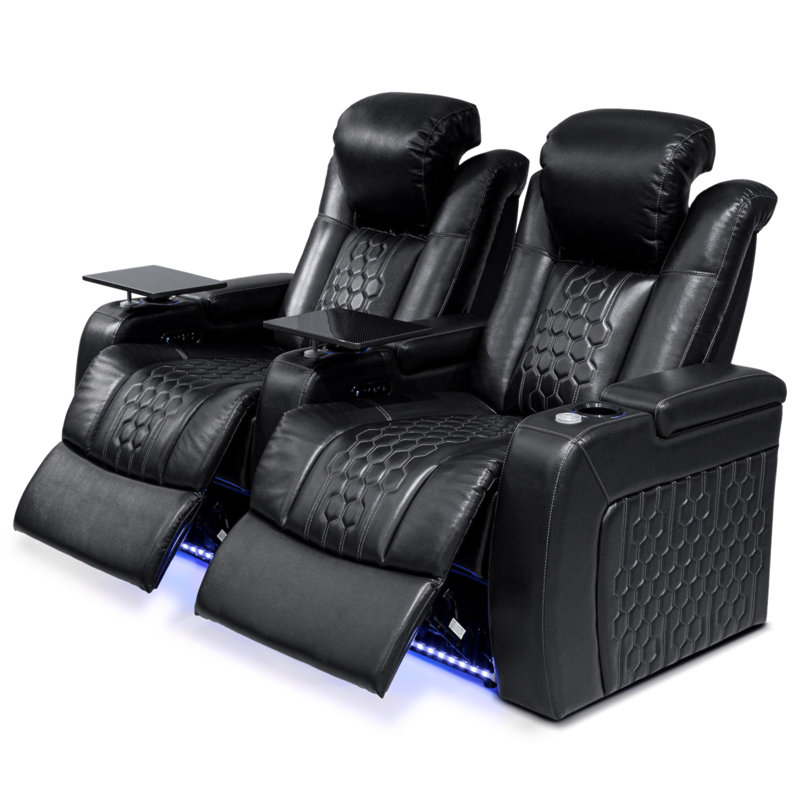 Fauteuil inclinable électrique 68,9 po 2 PC avec nappa de grain supérieur, relaxation entièrement réglable, charge intelligente, éclairage DEL RVB dynamique, NOIR