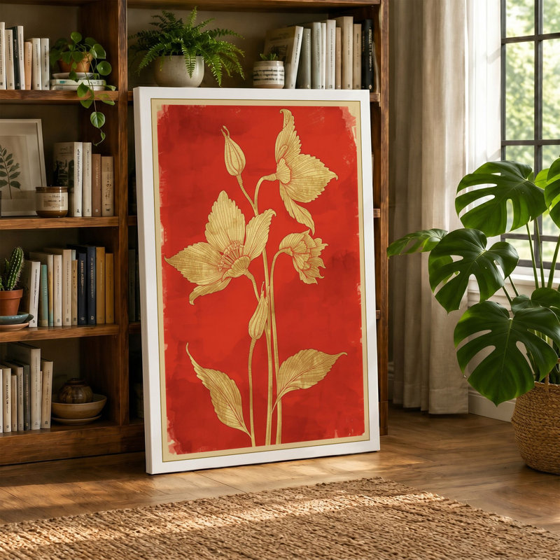 Gilded Stem Botanical - Wrapped Canvas, 18x12 - 45.7 x 30.5 cm, Teal Border