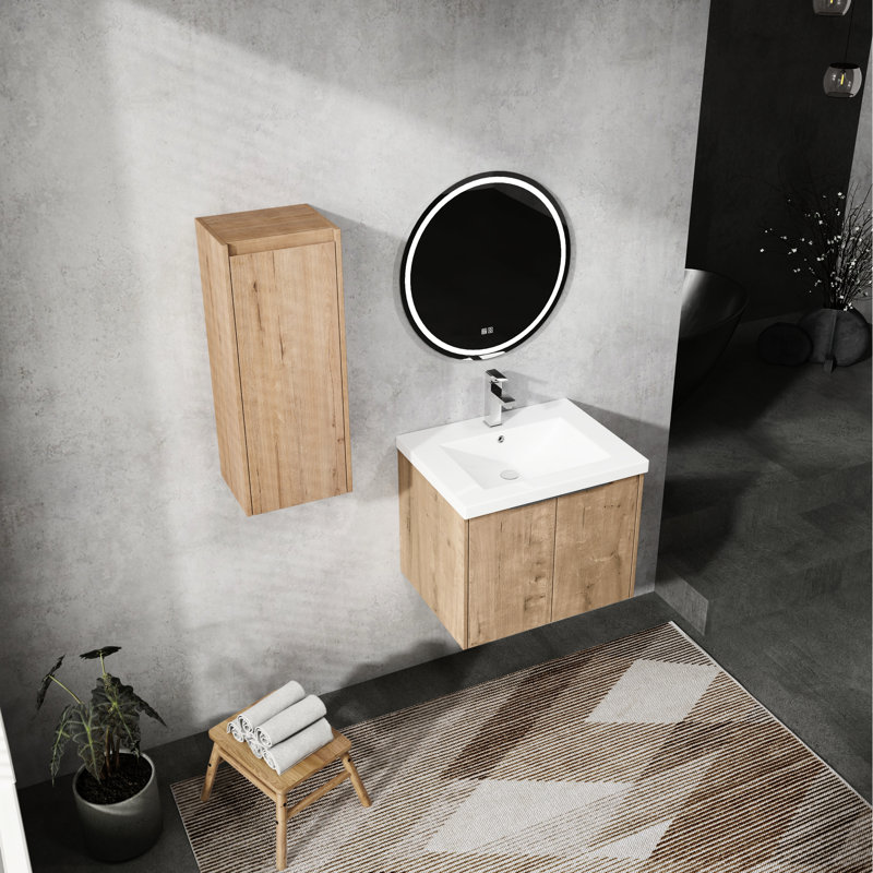 Meuble-lavabo de salle de bain avec lavabo et armoire d'appoint, 24 po, contreplaqué Scratch, surface chic facile à nettoyer, élégant