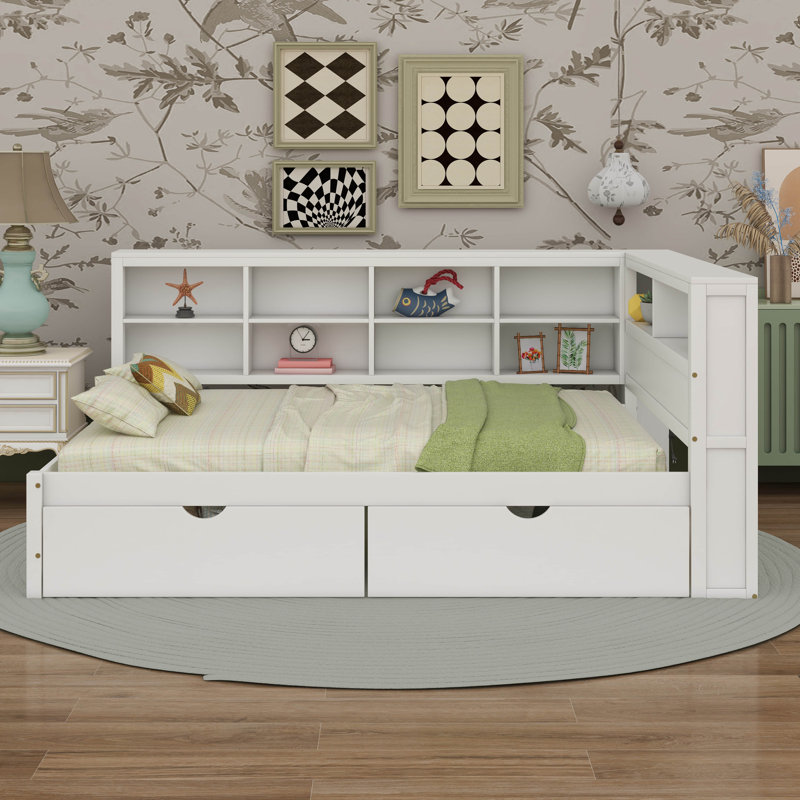 Clippard Wooden Daybed With 2 Drawers, White