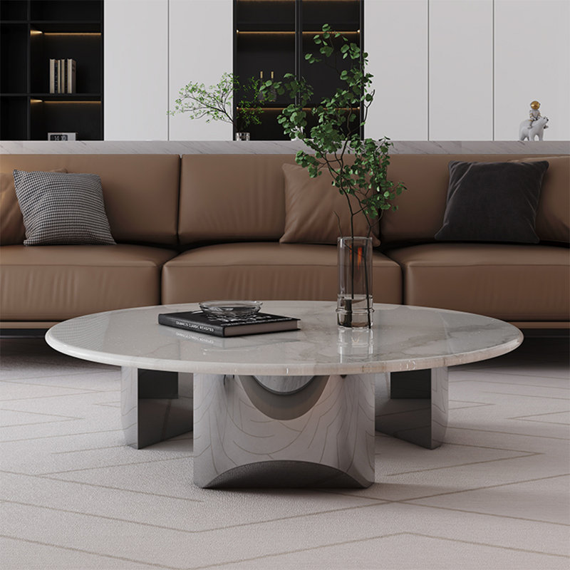 Table basse ronde en pierre de cristal, H 13,8 po x L 31,5 po x l 31,5 po