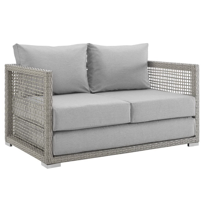 Aura Outdoor Patio Wicker Rattan Loveseat In Gray Gray, Gray