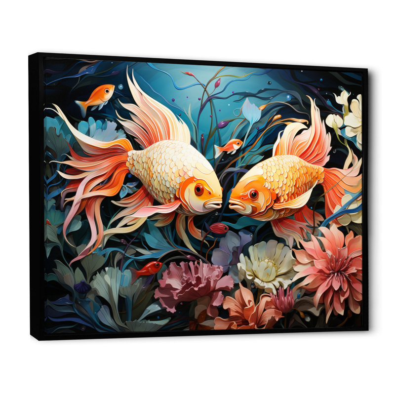 «Fishing Whimsical Waters III» - reproduction, H 34 po x l 44 po, Cadre flottant noir