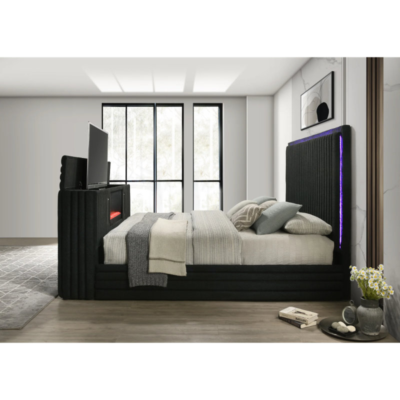 Villa Black Queen Platform Bed, Noir, Très grand