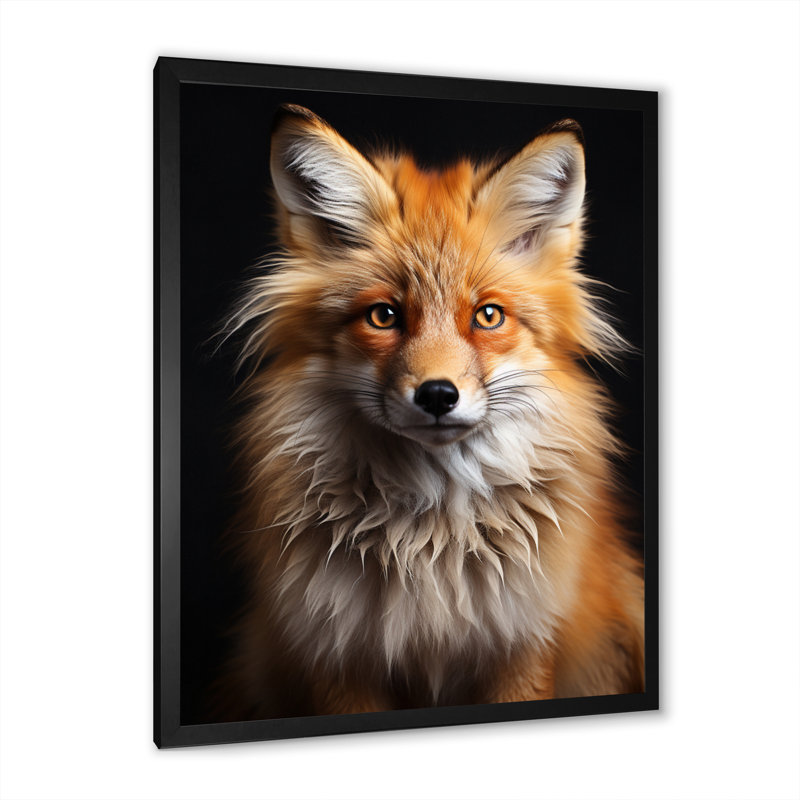 Orange Fox Guardian - Fox Wall Art, Black Single Picture Framed, 44" H x 34" W x 1.5" D