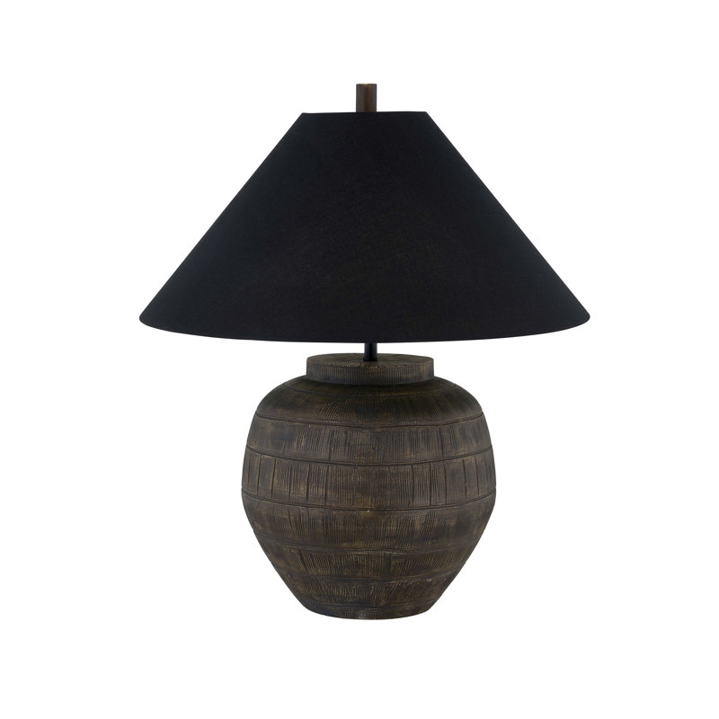 Lampe de table 24 "avec abat-jour en lin Stover, noir / brun