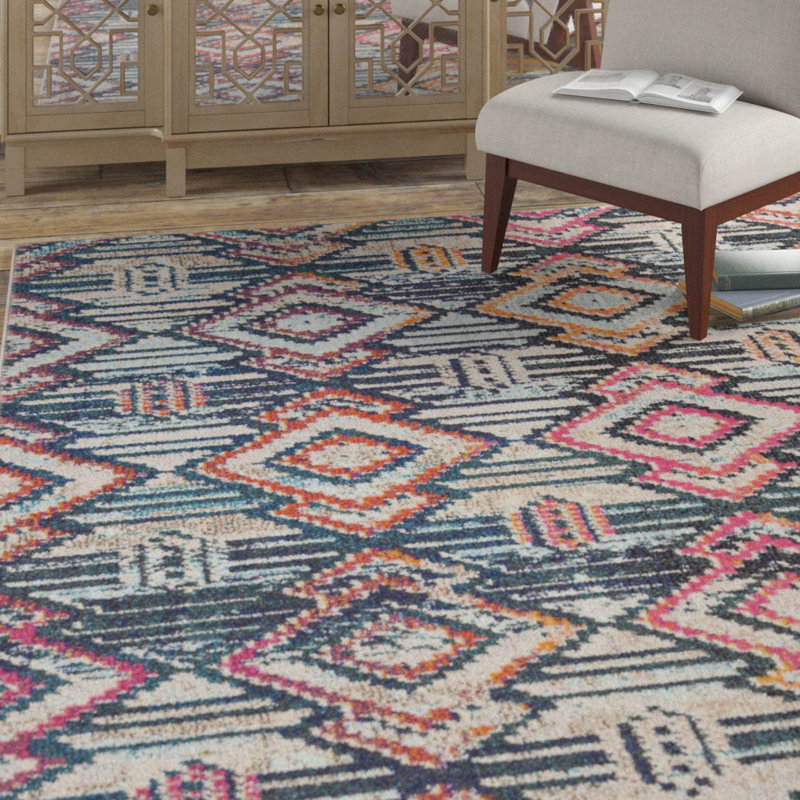 Tapis orange / rose / bleu Felty, Rectangle 8 pi x 10 pi