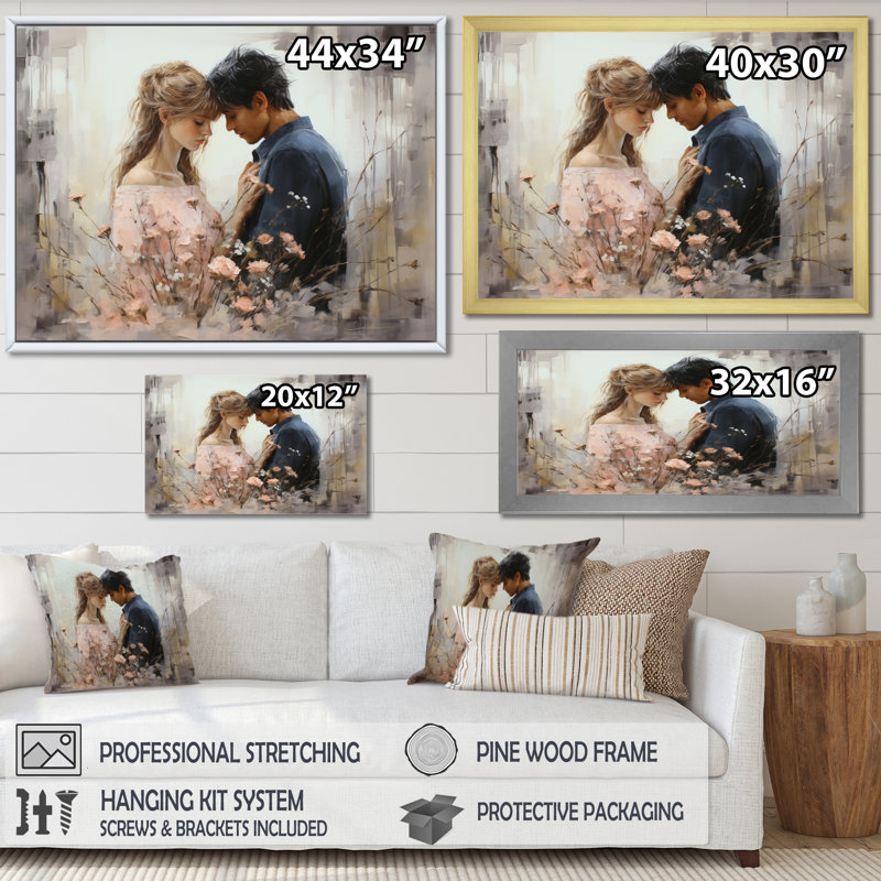 «Beyonka Romantic Landscape Loves Whispers II» - impression, H 34 po x l 44 po x P 1,5 po, Cadre simple argenté