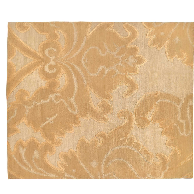 Implied Damask Area Rug in Beige/Gold/Neutral, Rectangle 3' x 5'