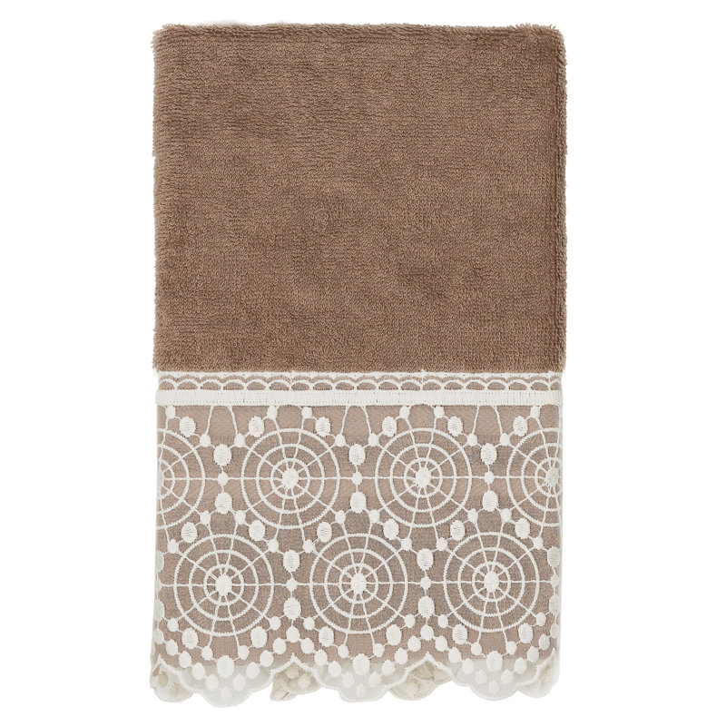 Valentina Turkish Cotton Lace Embellished Towel, Single Hand Towel, Latte/Cream