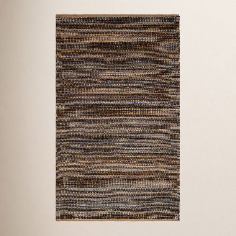Tapis rayé bleu / naturel en jute tissé à la main, Rectangle 6 pi x 9 pi