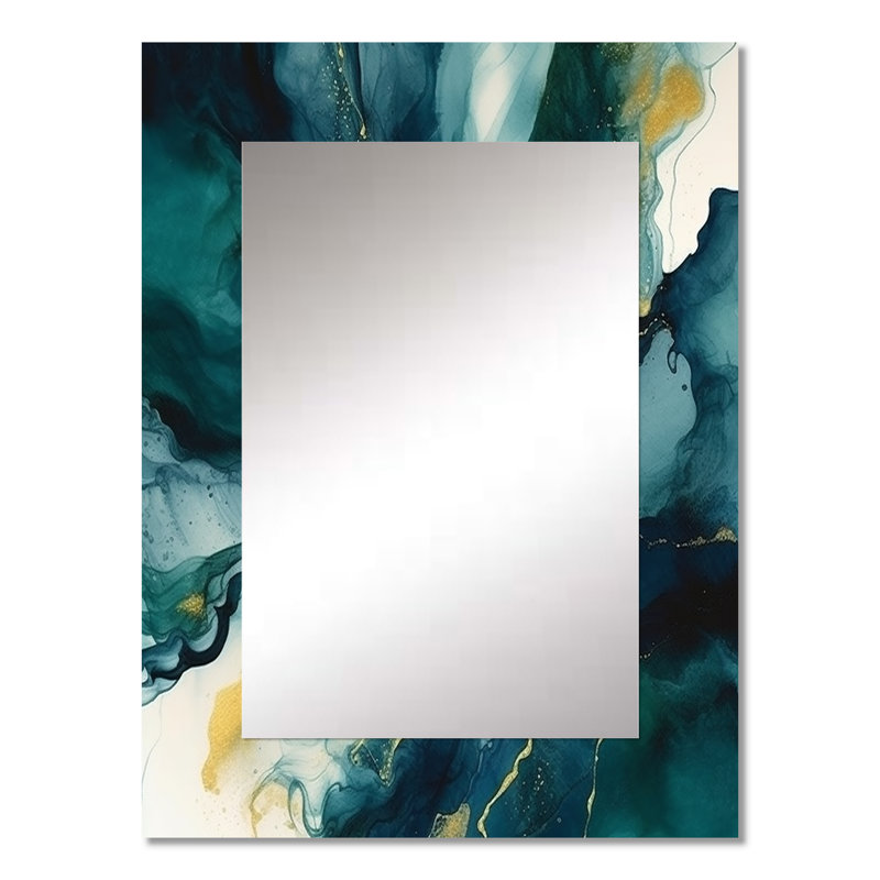 Kilgo bleu foncé et or à coups de XIXe - fractales, décor de miroir mural unique, grand miroir moderne, art imprimé en métal
