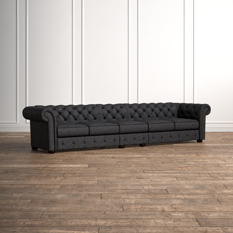 Huskins Upholstered 141.2'' Sofa, Heathered Dark Gray Linen