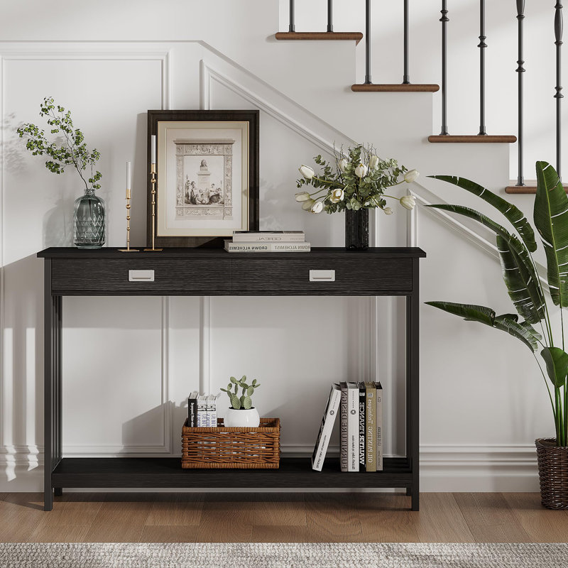 Black MDF Mission Style Entryway Table with Drawer and Shelf