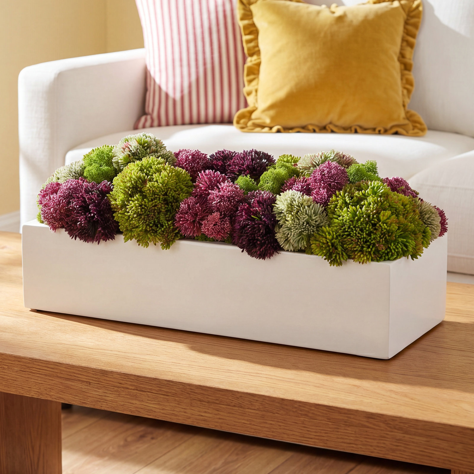 8'' Succulent Sedum in Fiberstone Planter, 8" H x 18" W x 10" D, Rectangular