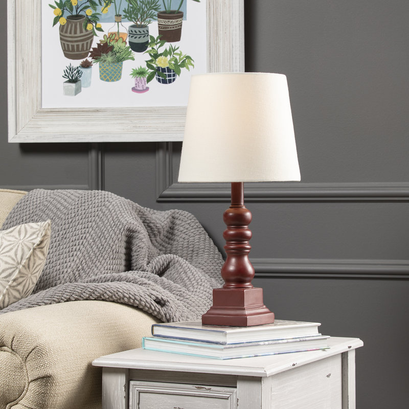 Distressed White Resin Table Lamp with Linen Shade