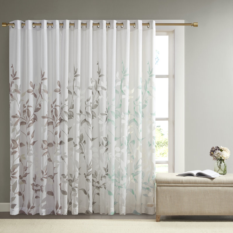 Cecily Floral Printed Burnout Sheer Grommet Single Curtain Panel, Gray, 50" W x 84" L
