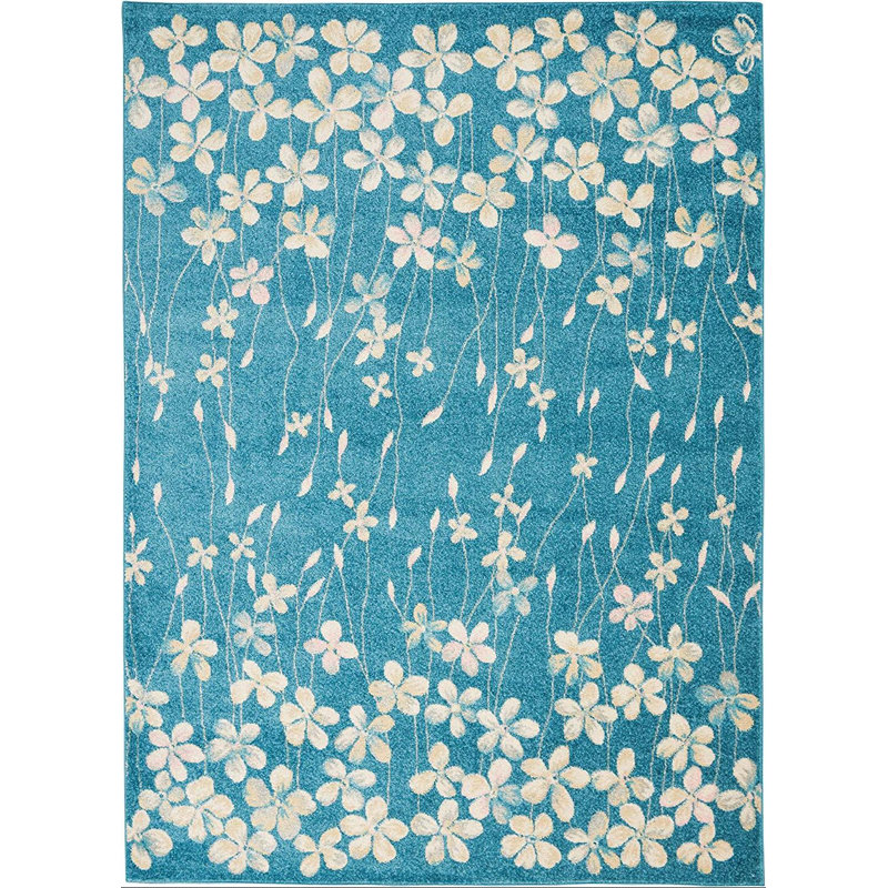 Tapis bleu turquoise à motif floral Zaizi, Rectangle 4 pi x 6 pi