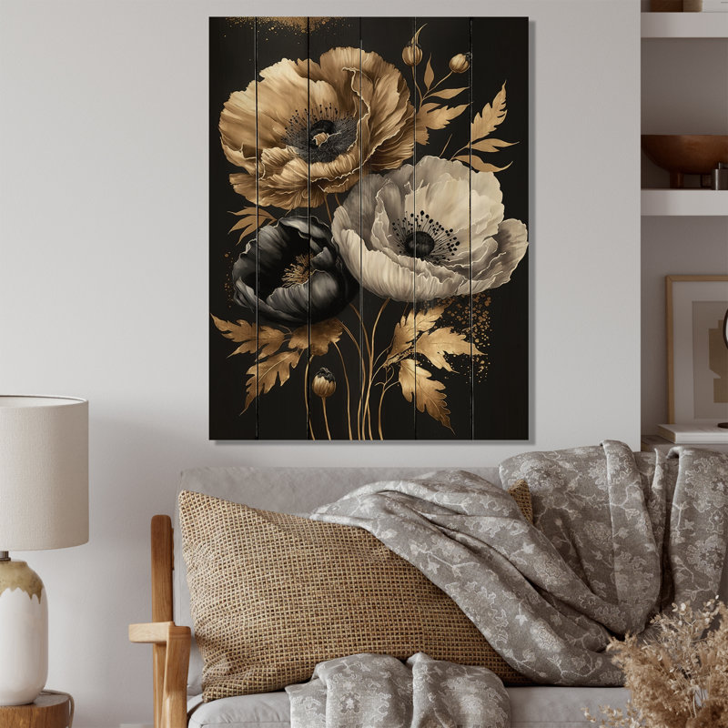 Golden Gothic Floral Bouquet I - impression sans cadre sur bois, H 44 po x l 34 po x P 1,5 po