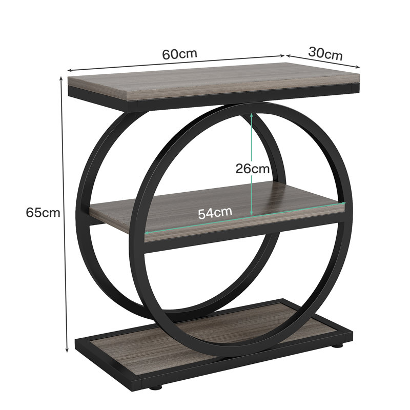 3-Tier End Table Set of 2, Industrial Sofa Couch Side Table with Storage Shelves, Small Bedside Table for Bedroom, Grey