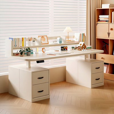 Bureau à hauteur réglable moderne de style crème minimaliste avec armoires latérales doubles