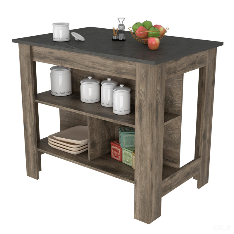 Kitchen Island Dozza, Three Shelves, Brun foncé / noir, H 35,4 po x l 27,5 po x P 40,5 po