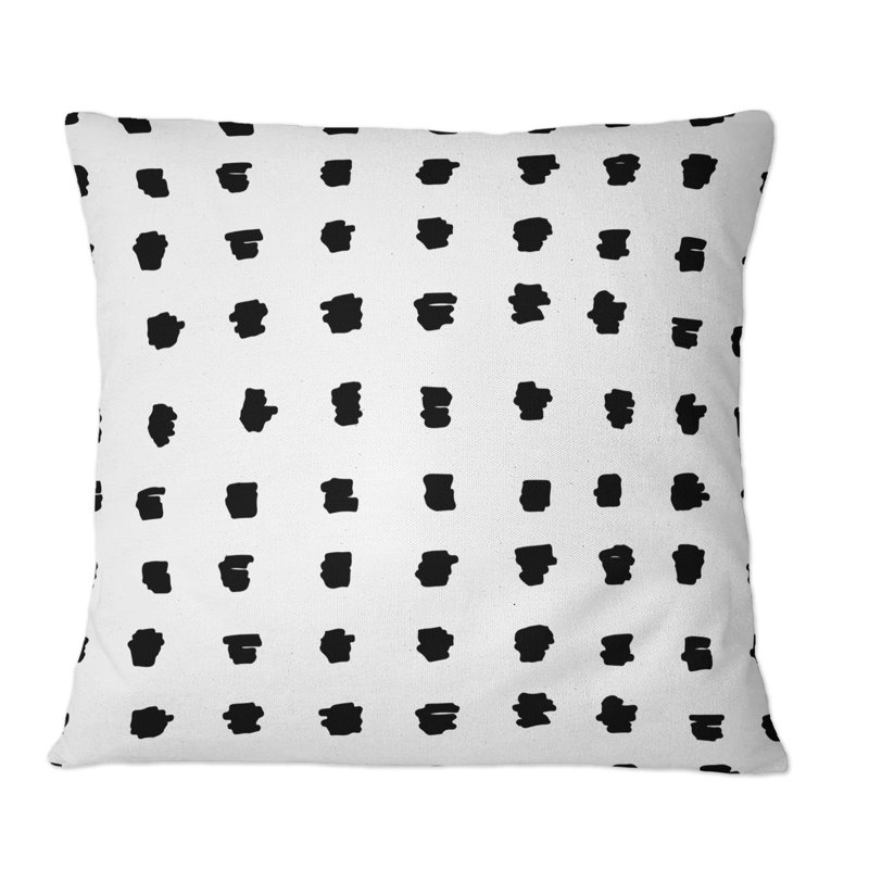 Coussin décoratif à motif géométrique à pois noirs sur fond blanc, 18 po x 18 po