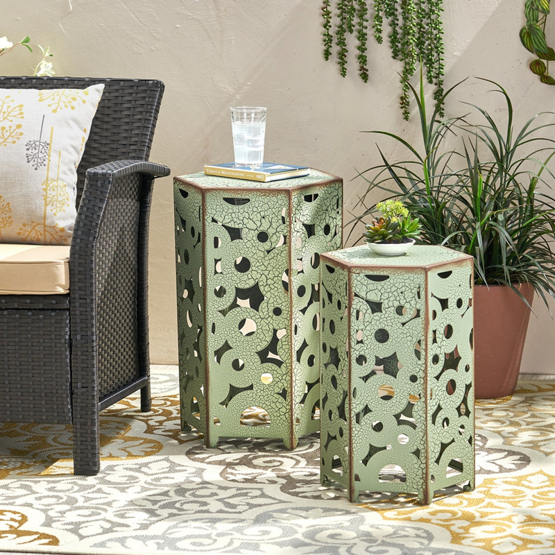 Table de bout d'extérieur en métal, Vert antique