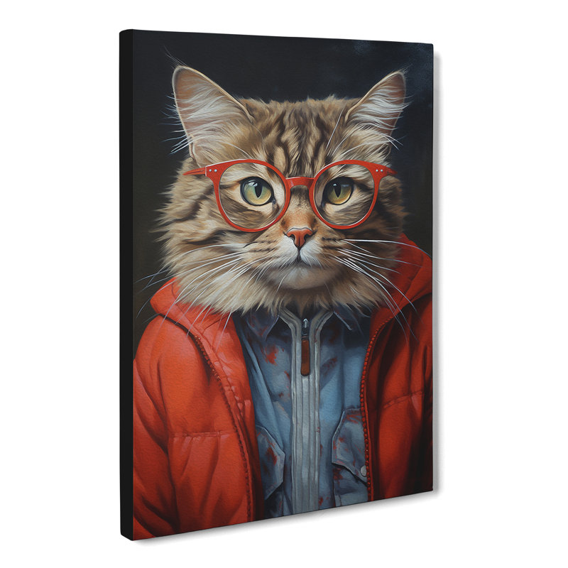 Cat with Glasses Painting No.3 - Wrapped Canvas, 76cm H x 50cm W x 3cm D