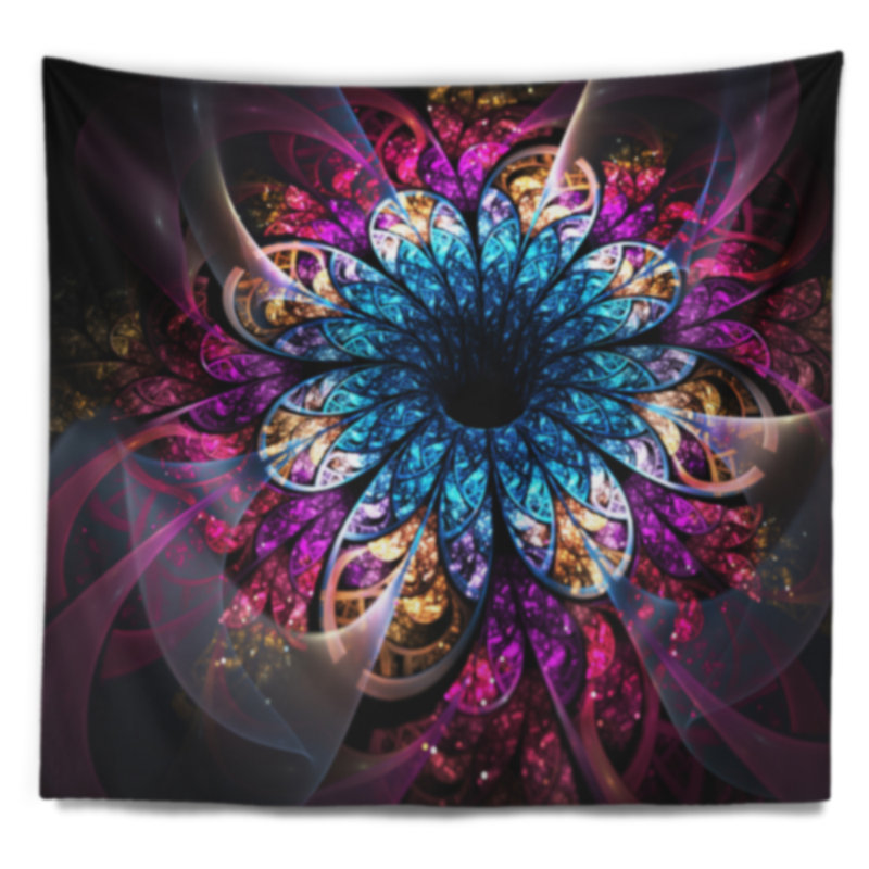 Tapisserie d'art numérique Fractal Flower Blue Red, H 50 po x l 60 po