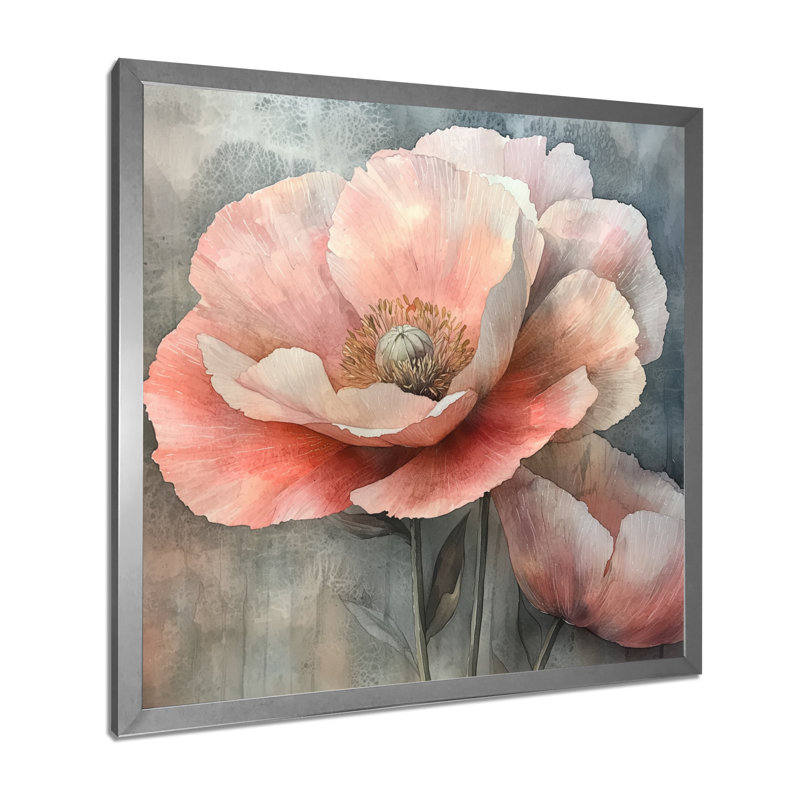 Pivoine rose délavée sur pierre - coquelicots, art mural, Reproduction encadrée d'une seule photo, Argent argent