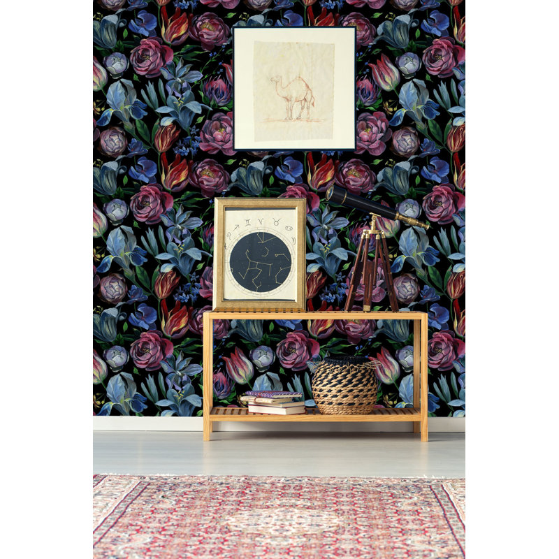Murale florale et feuilles sur fond à peindre, l 25 po x H 120 po