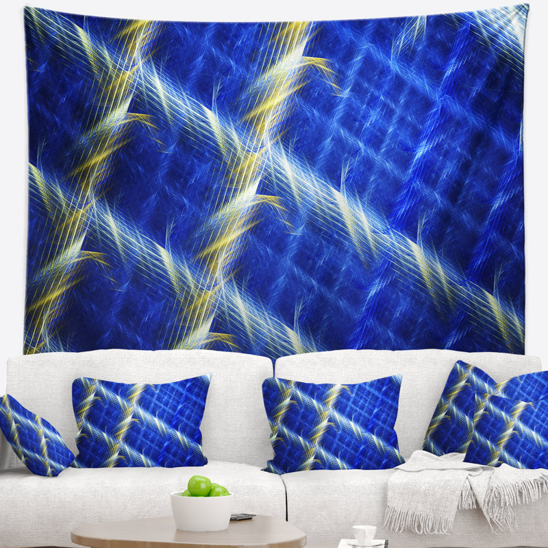 Tapisserie bleue abstraite en métal, H 50 po x l 60 po