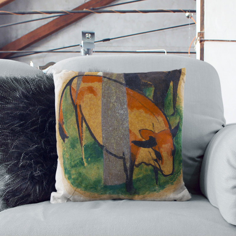 Horse And Cattle Square Throw Cushion, 55cm H x 55cm W x 20cm D, White